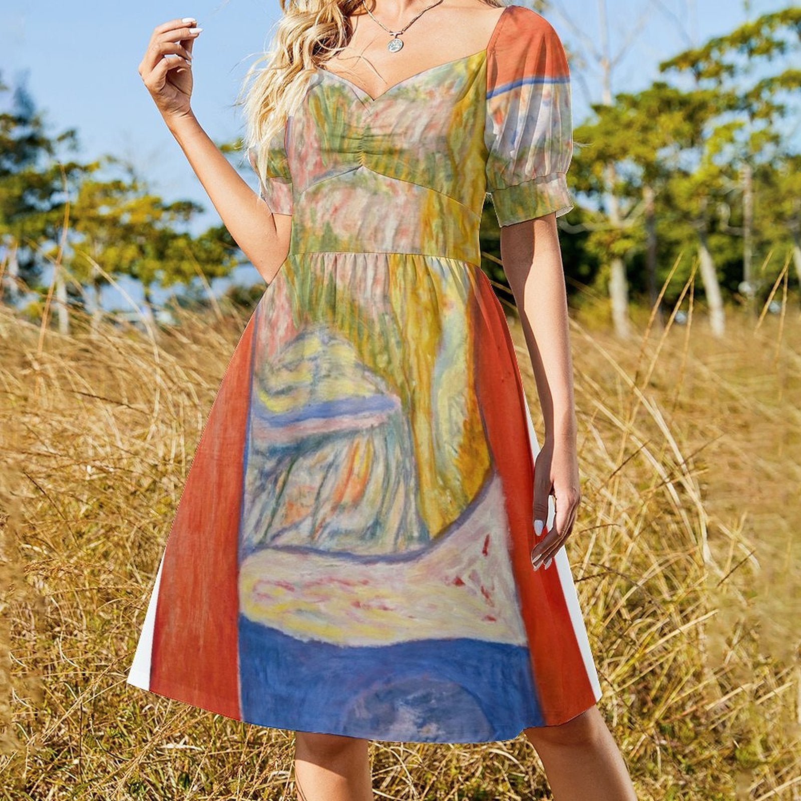 Short Sleeve V Neck Lovely Dress(All-Over Printing)