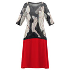 Round Neck 3/4 Sleeve Long Dress(All-Over Printing)