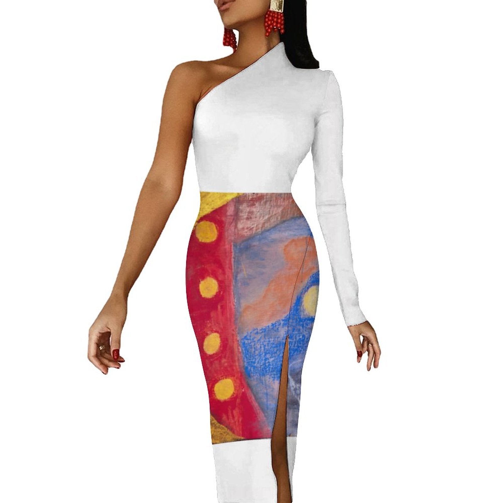 One Shoulder Split Dress(All-Over Printing)