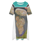Round Neck 3/4 Sleeve Long Dress(All-Over Printing)