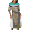 Round Neck 3/4 Sleeve Long Dress(All-Over Printing)