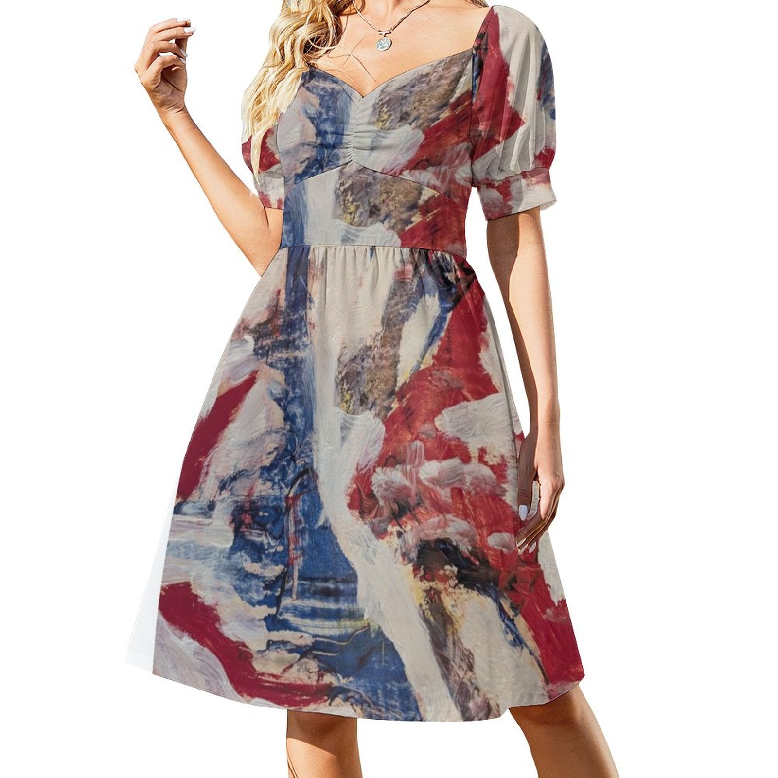Short Sleeve V Neck Lovely Dress(All-Over Printing)
