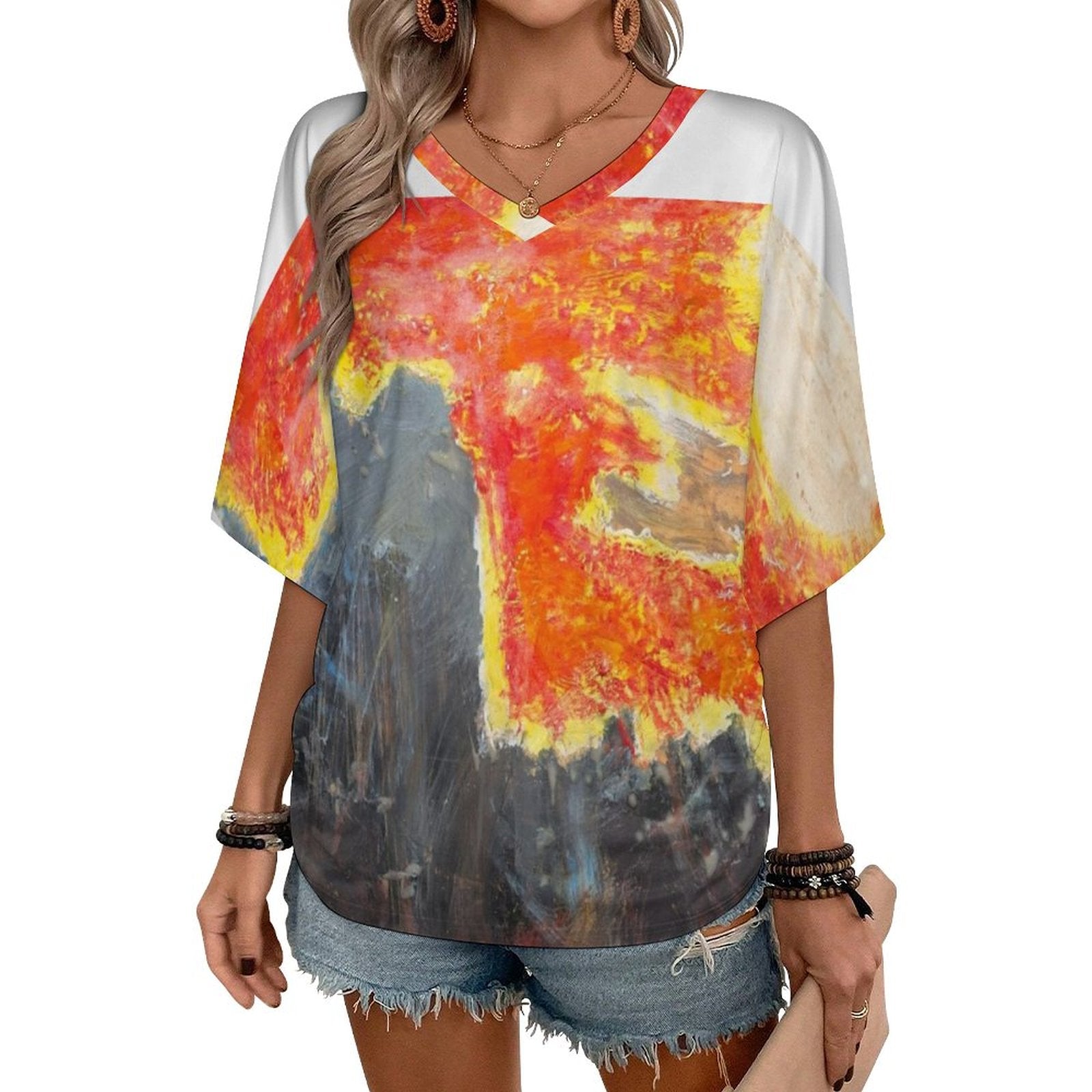 180gsm V-Neck Short Sleeve Top(All-Over Printing)