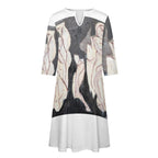 V-neck 3/4 Sleeve Dress with Pockets (All-Over Printing)