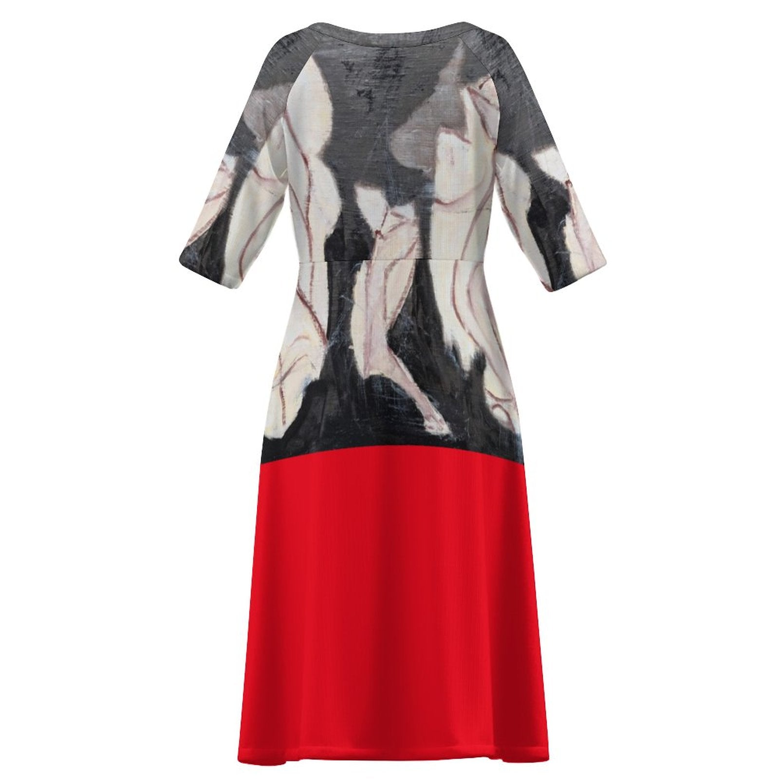 Round Neck 3/4 Sleeve Long Dress(All-Over Printing)