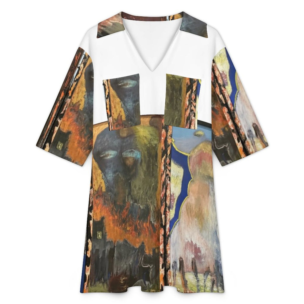 180gsm V-neck Dress for Women(All-Over Printing)