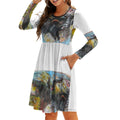 Round Neck Long Sleeve Dress with Pocket(All-Over Printing)