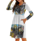 Round Neck Long Sleeve Dress with Pocket(All-Over Printing)