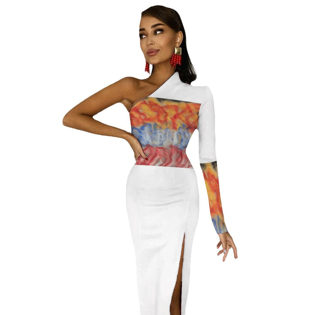 One Shoulder Split Dress(All-Over Printing)