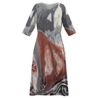 Round Neck 3/4 Sleeve Long Dress(All-Over Printing)