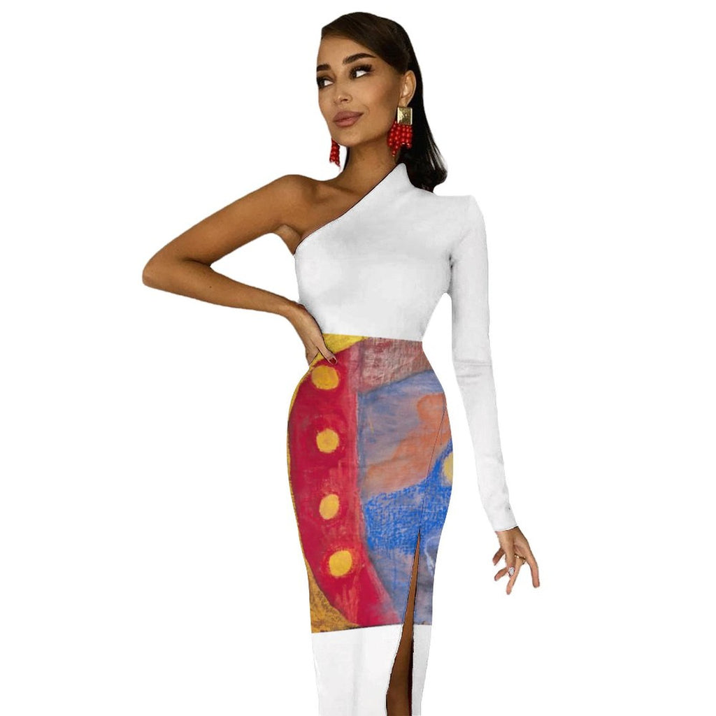 One Shoulder Split Dress(All-Over Printing)