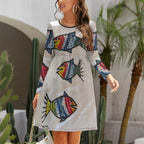 Round Neck Long Sleeve Dress with Pocket(All-Over Printing)