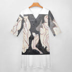 V-neck 3/4 Sleeve Dress with Pockets (All-Over Printing)