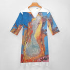 V-neck 3/4 Sleeve Dress with Pockets (All-Over Printing)