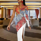One Shoulder Split Dress(All-Over Printing)
