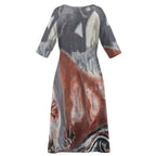 Round Neck 3/4 Sleeve Long Dress(All-Over Printing)