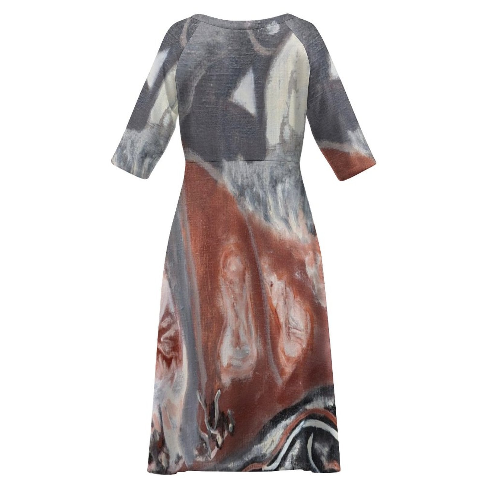 Round Neck 3/4 Sleeve Long Dress(All-Over Printing)