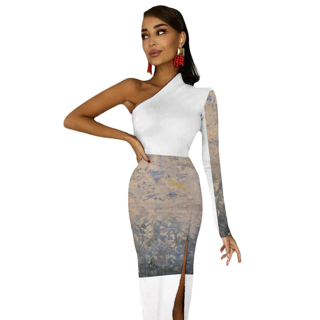 One Shoulder Split Dress(All-Over Printing)