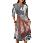 Round Neck 3/4 Sleeve Long Dress(All-Over Printing)