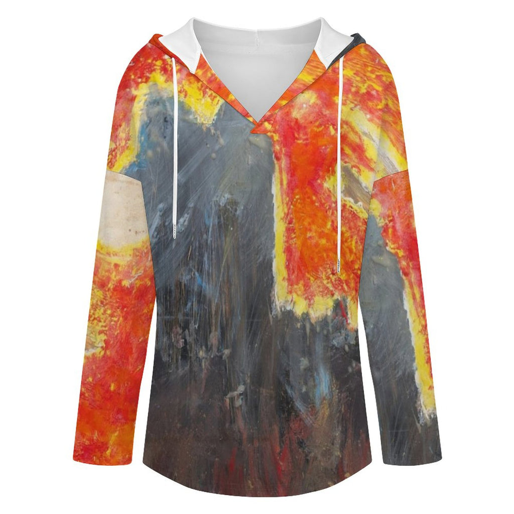 170gsm Women's V Neck Long Sleeve Hoodie(All-Over Printing)