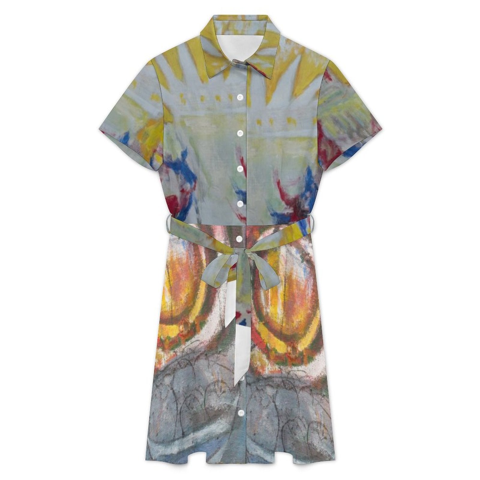 Short Sleeve Collared Shirt Dress(All-Over Printing)