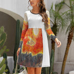 Round Neck Long Sleeve Dress with Pocket(All-Over Printing)