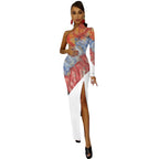 One Shoulder Split Dress(All-Over Printing)