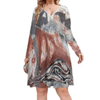 Plus Size V-neck Long Sleeve Dress(All-Over Printing)
