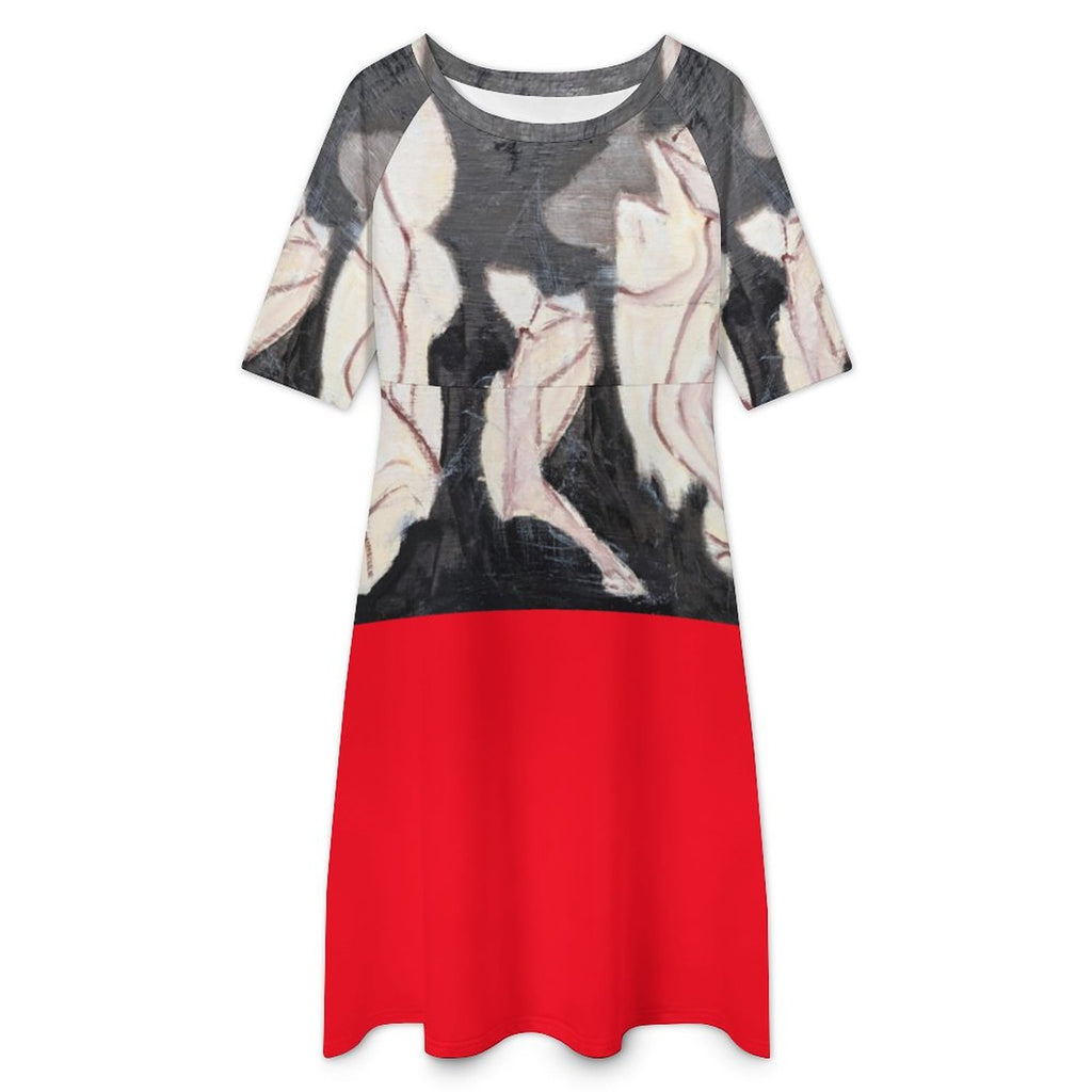 Round Neck 3/4 Sleeve Long Dress(All-Over Printing)