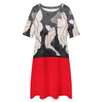 Round Neck 3/4 Sleeve Long Dress(All-Over Printing)