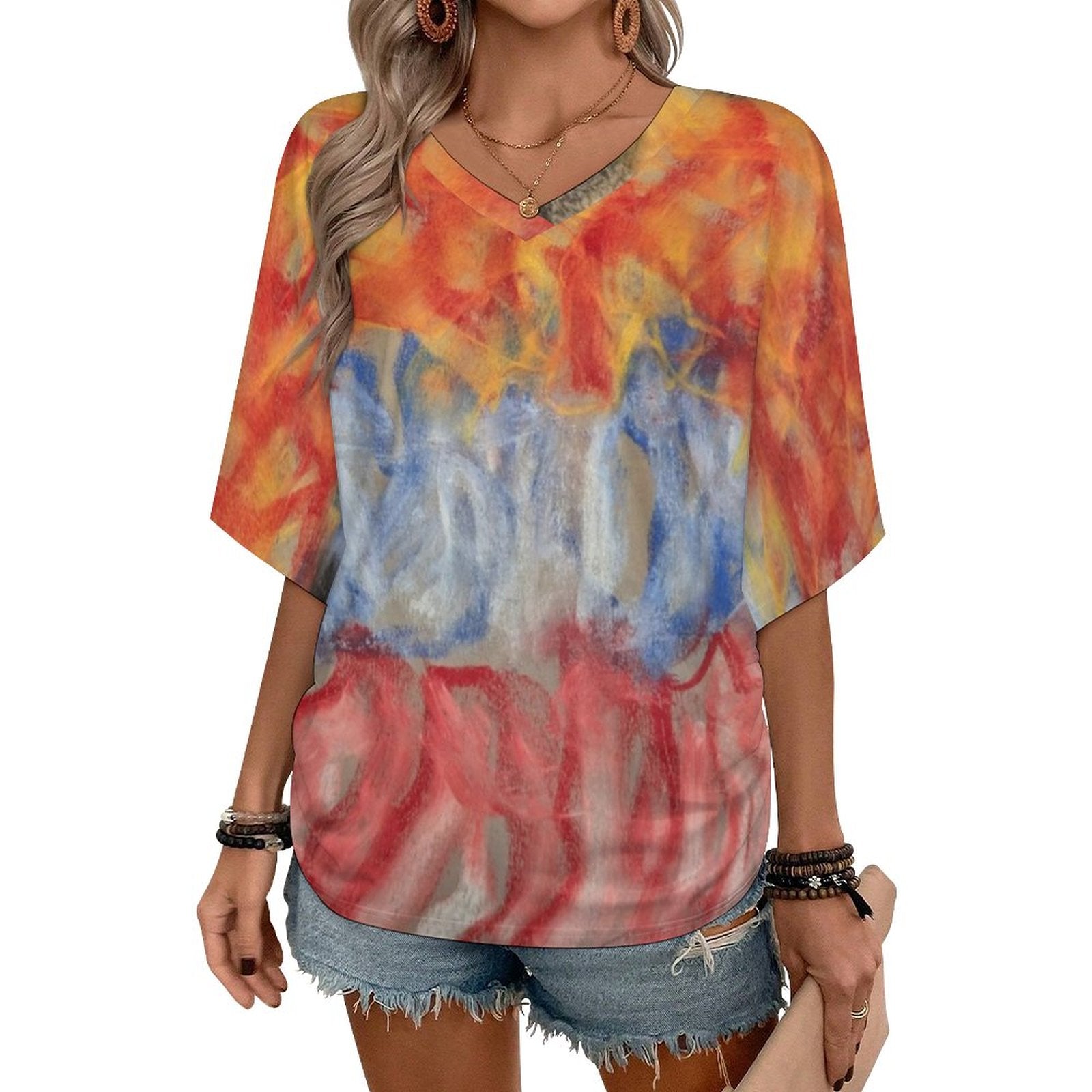 180gsm V-Neck Short Sleeve Top(All-Over Printing)