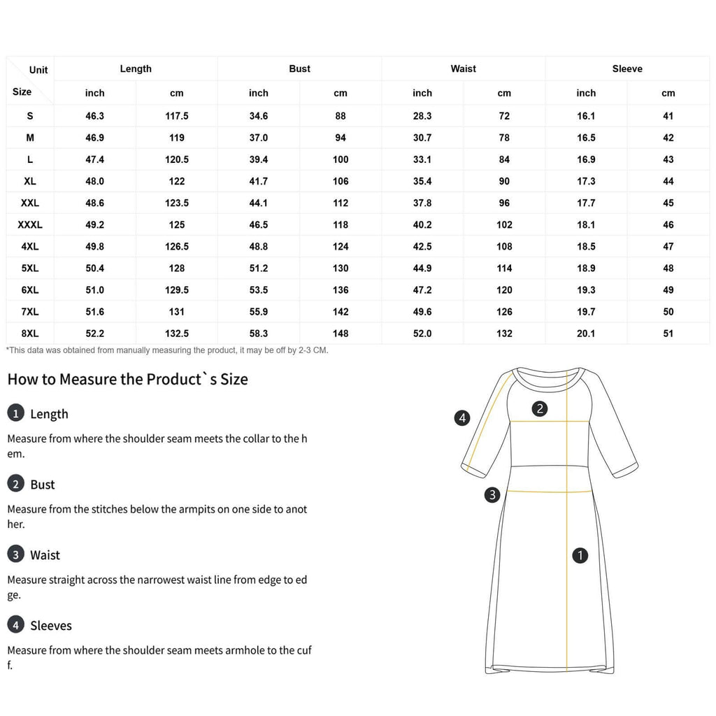 Round Neck 3/4 Sleeve Long Dress(All-Over Printing)