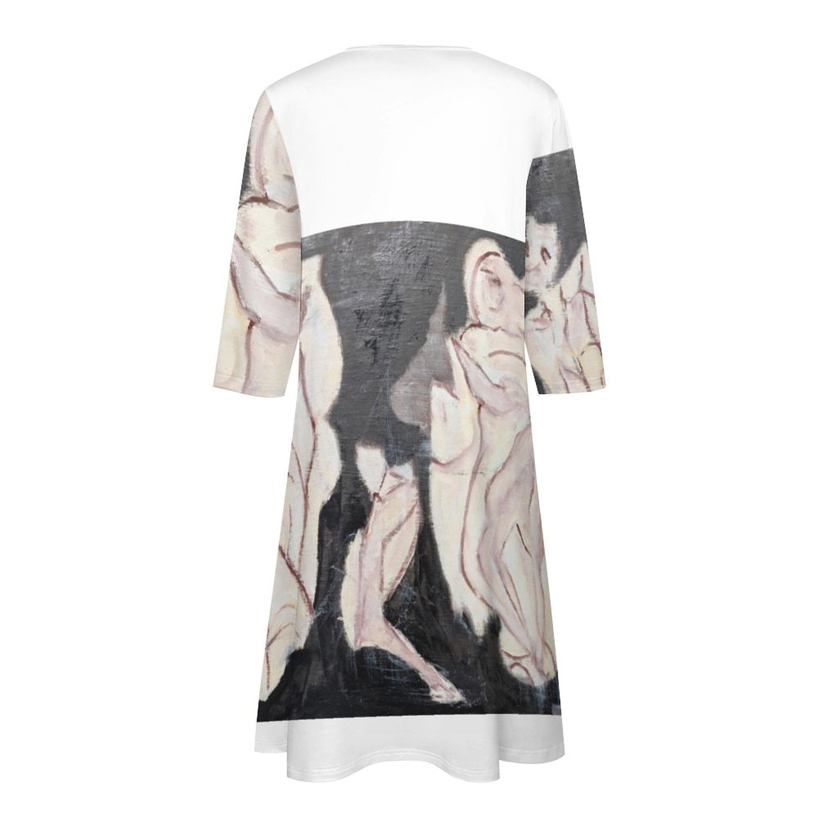 V-neck 3/4 Sleeve Dress with Pockets (All-Over Printing)