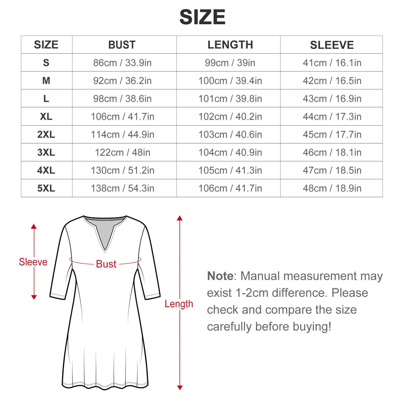 V-neck 3/4 Sleeve Dress with Pockets (All-Over Printing)