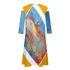 V-neck 3/4 Sleeve Dress with Pockets (All-Over Printing)