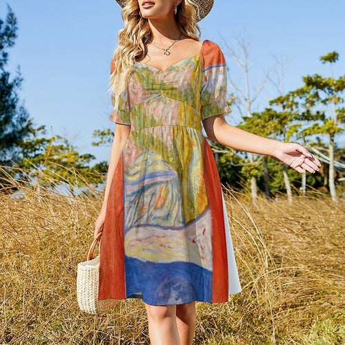 Short Sleeve V Neck Lovely Dress(All-Over Printing)