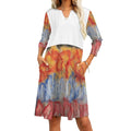 V-neck 3/4 Sleeve Dress with Pockets (All-Over Printing)