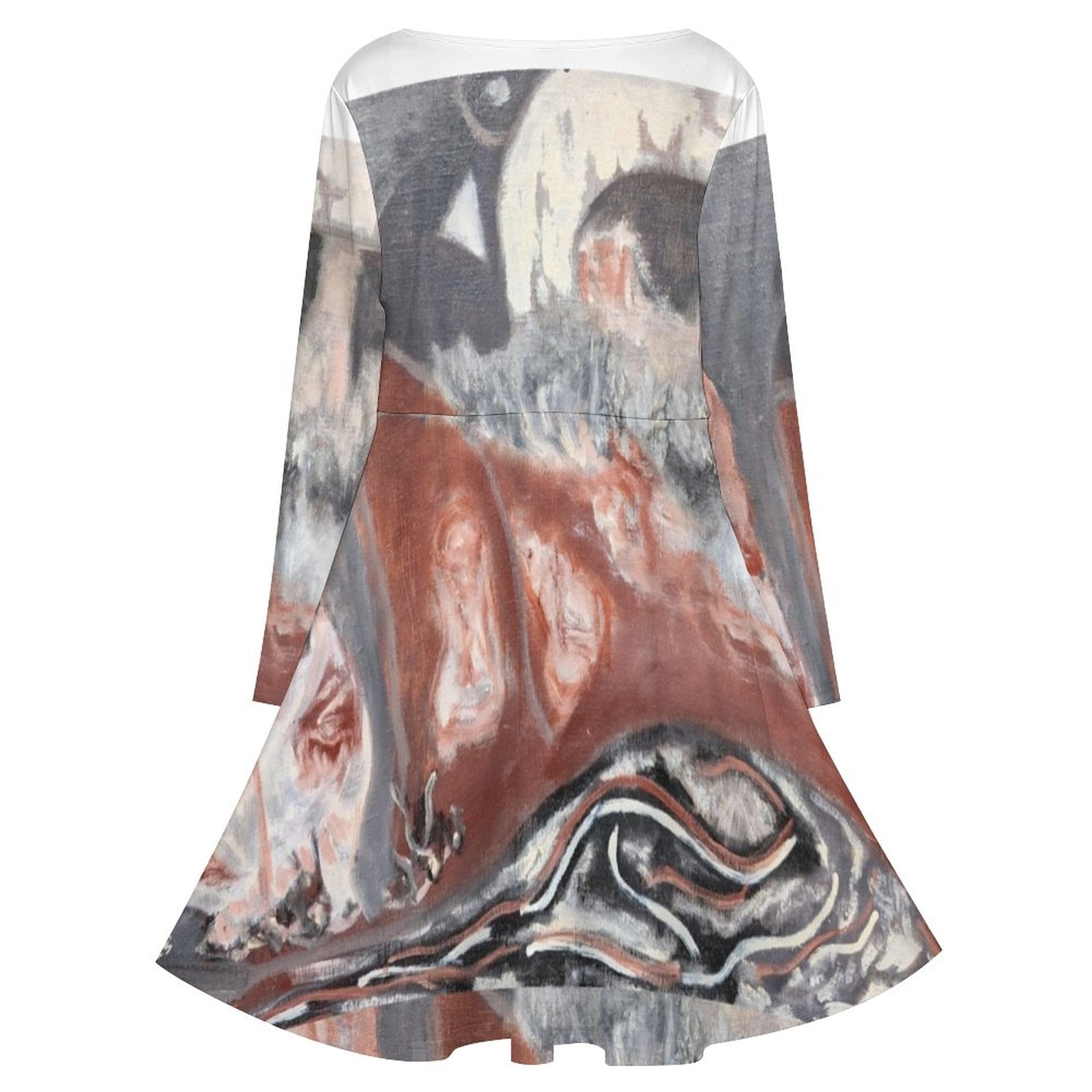 Plus Size V-neck Long Sleeve Dress(All-Over Printing)