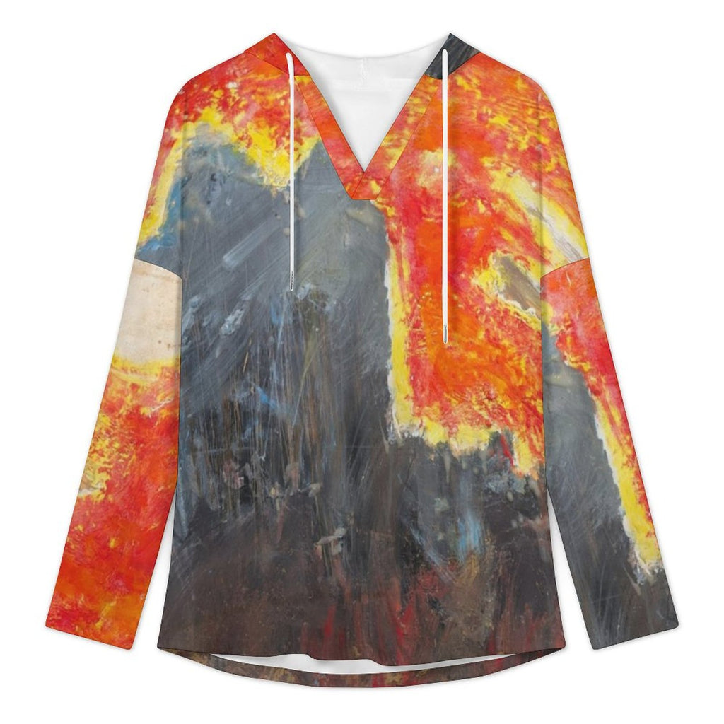 170gsm Women's V Neck Long Sleeve Hoodie(All-Over Printing)