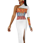 One Shoulder Split Dress(All-Over Printing)