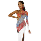 One Shoulder Split Dress(All-Over Printing)