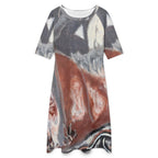 Round Neck 3/4 Sleeve Long Dress(All-Over Printing)