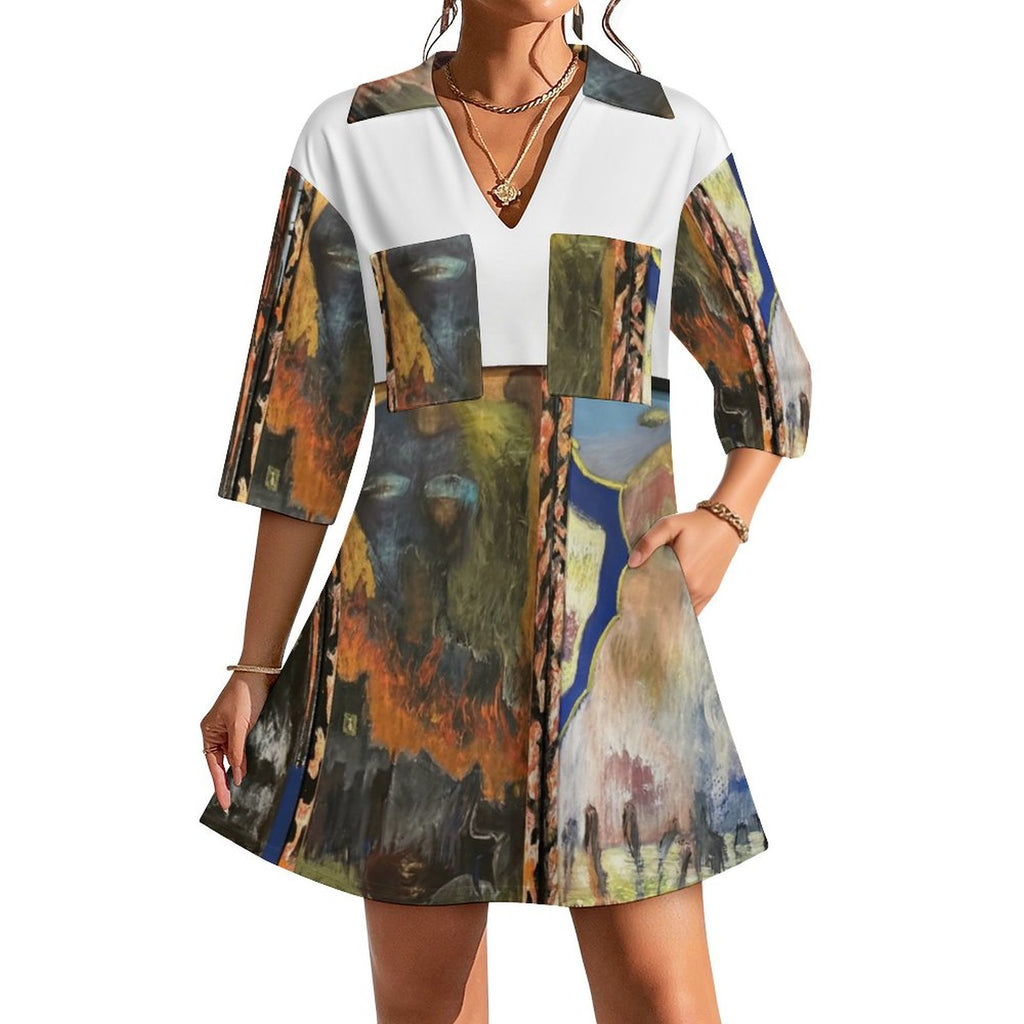 180gsm V-neck Dress for Women(All-Over Printing)