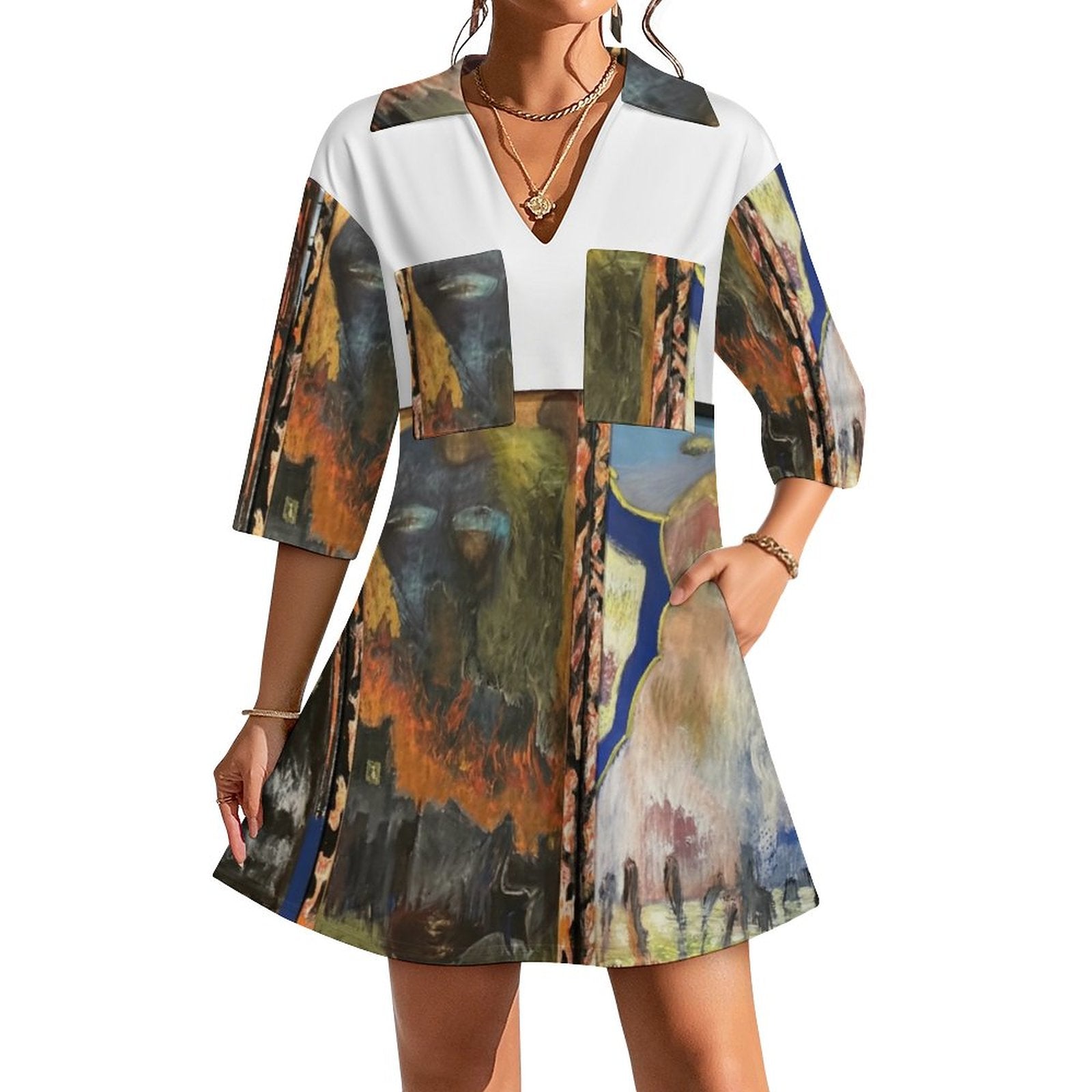 180gsm V-neck Dress for Women(All-Over Printing)