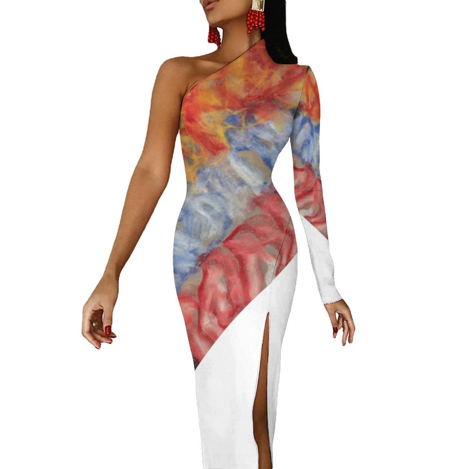 One Shoulder Split Dress(All-Over Printing)