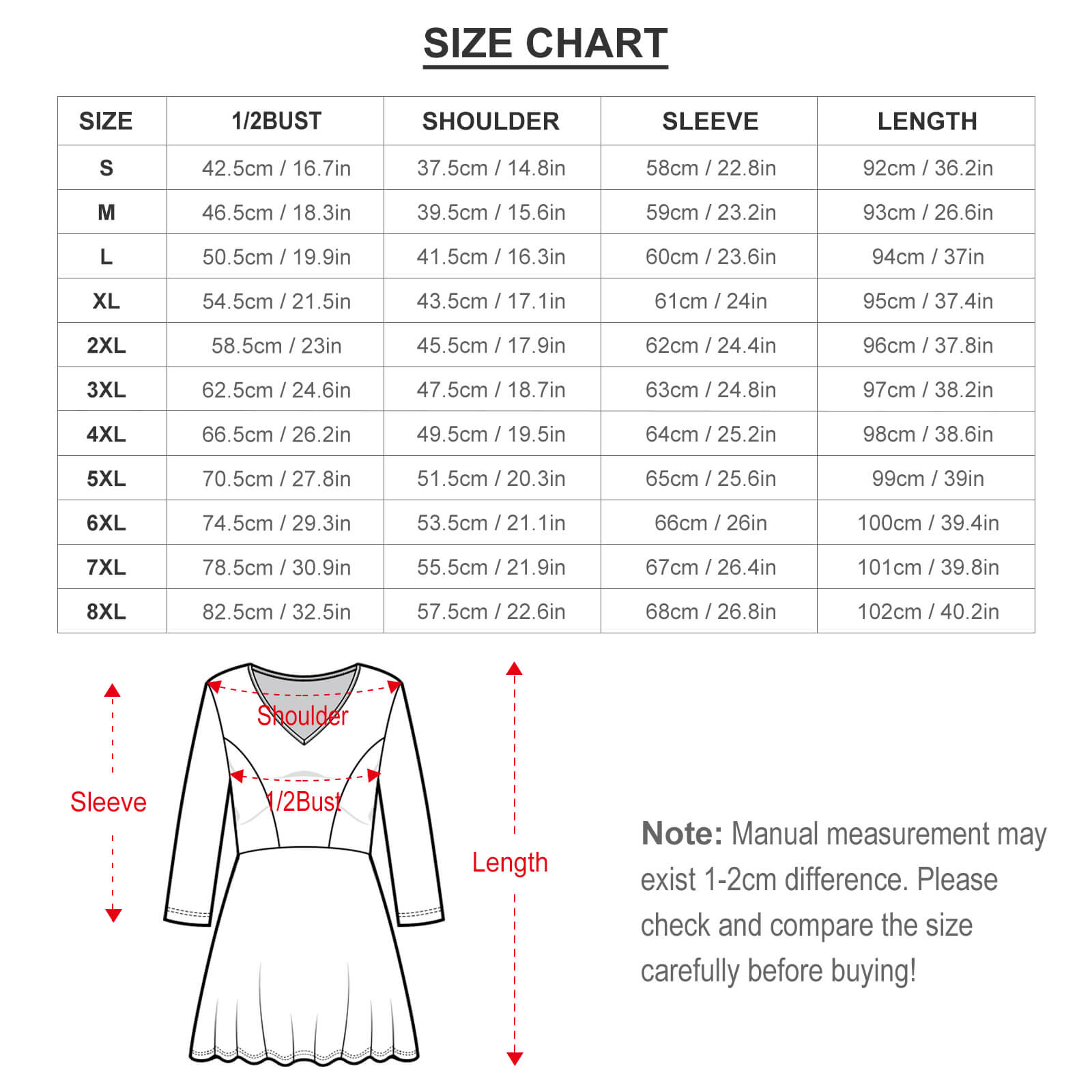 Plus Size V-neck Long Sleeve Dress(All-Over Printing)
