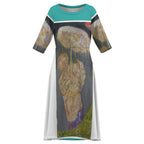 Round Neck 3/4 Sleeve Long Dress(All-Over Printing)