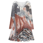 Plus Size V-neck Long Sleeve Dress(All-Over Printing)