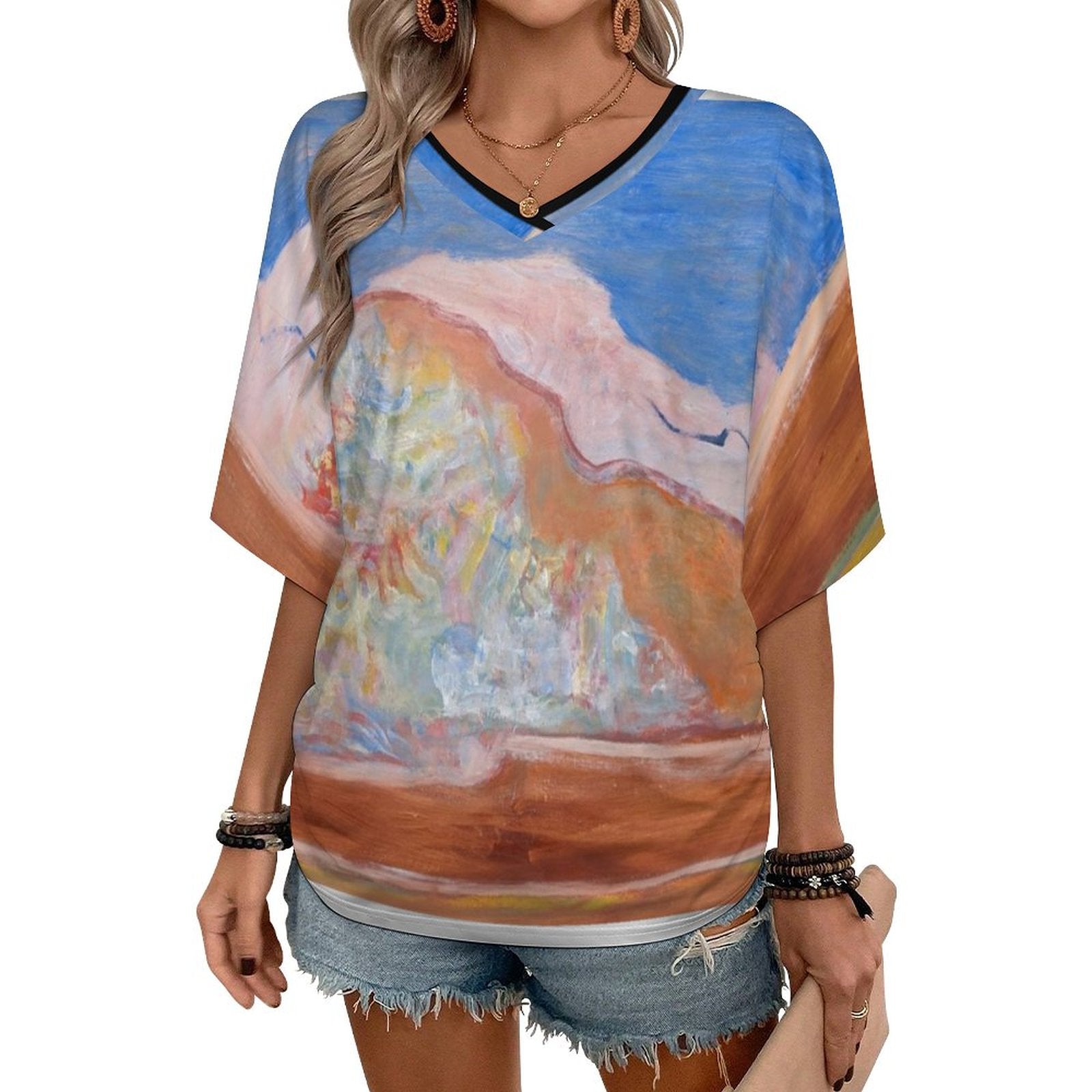 180gsm V-Neck Short Sleeve Top(All-Over Printing)
